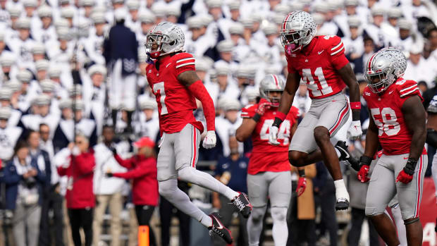 The Ohio State defense celebrates vs. Penn State.